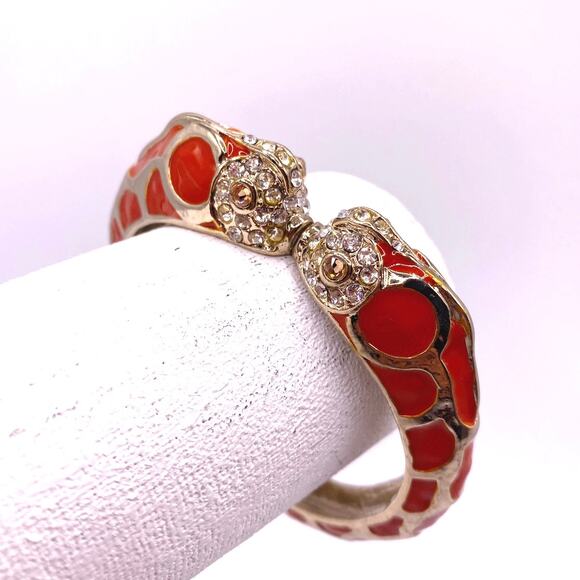 Vtg Chicos Enamel Orange Bangle Bracelet Rhinestones Head kissing Fishes size 7 - Picture 4 of 8